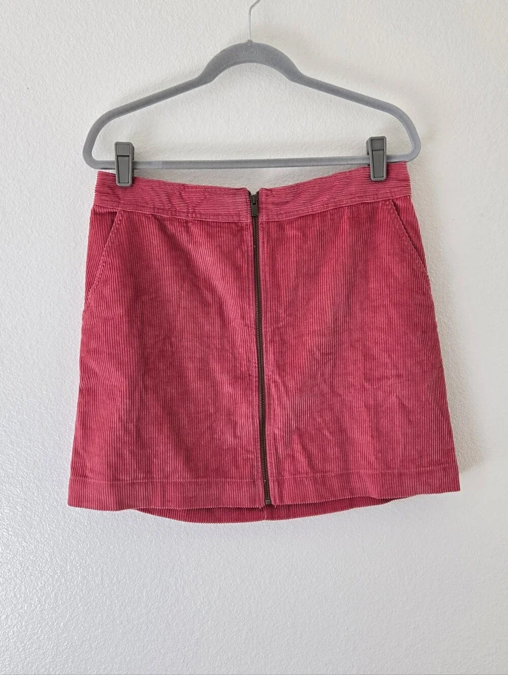 GAP Corduroy Mini Skirt Womens 12 Pink Full Zip Front Cotton A-Line Magenta New